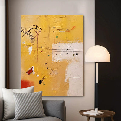 Cuadro Abstracto Moderno Tema Musical - Pintura al Óleo Artesanal Naranja para Sala de Estar - Image 3