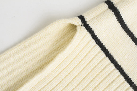 Suéter Cardigan Rayado de Manga Larga para Otoño