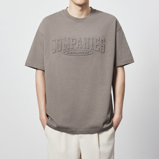 Camiseta Suelta de Algodón con Estampado de Letras y Cuello Redondo