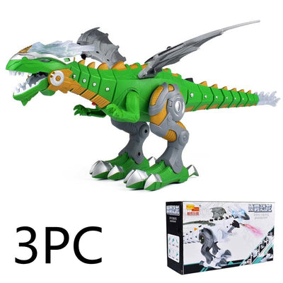 Green and grey intelligent robot dinosaur toy with wings, sharp teeth, and a long tail, packaged in a box. - Image 9