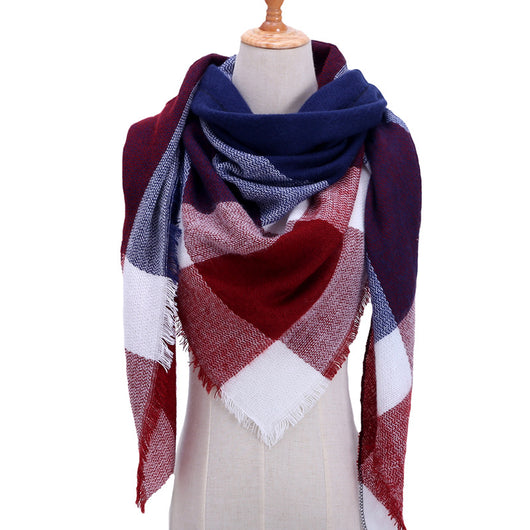 Bufanda de Cashmira Artificial Otoño Invierno Triangular Pareja Cuadros Cálida - Image 8