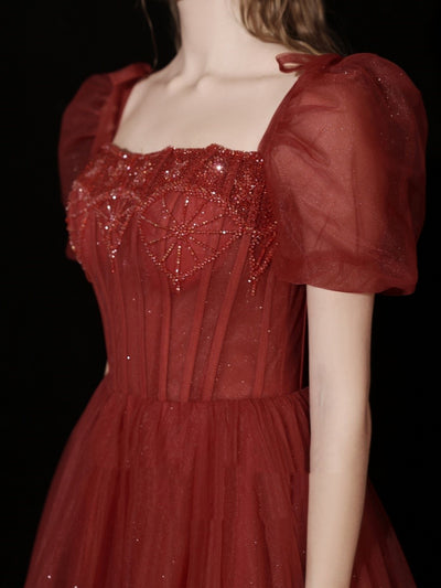 Vestido Rojo Elegante con Mangas Abullonadas para Cenas Especiales - Image 2