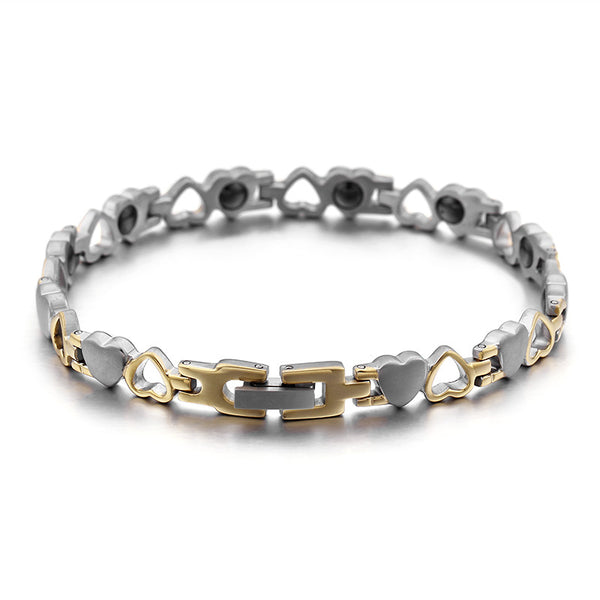 Pulsera Magnética de Titanio Corazón - Acero Inoxidable Plata y Oro