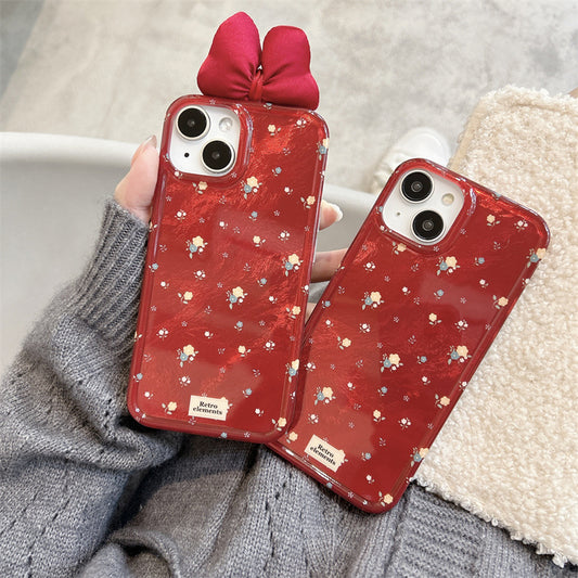 Funda Floral 3D con Pantalla Completa Roja para Teléfono
