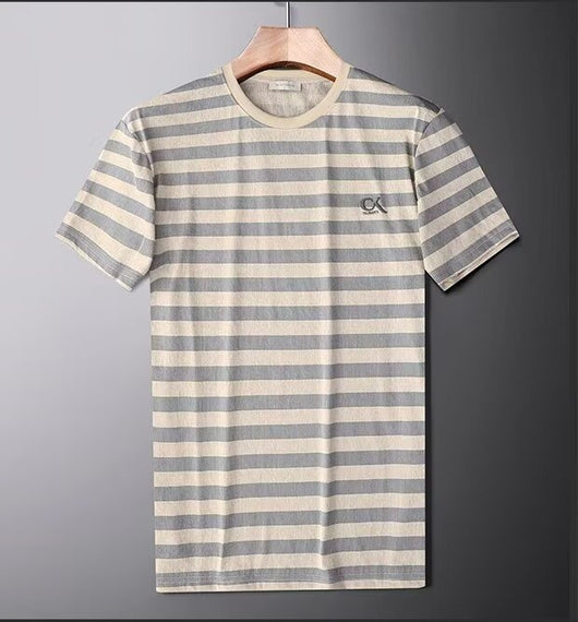 Camisa Slim Fit de Seda de Hielo con Rayas - Manga Corta Hombre - Image 10