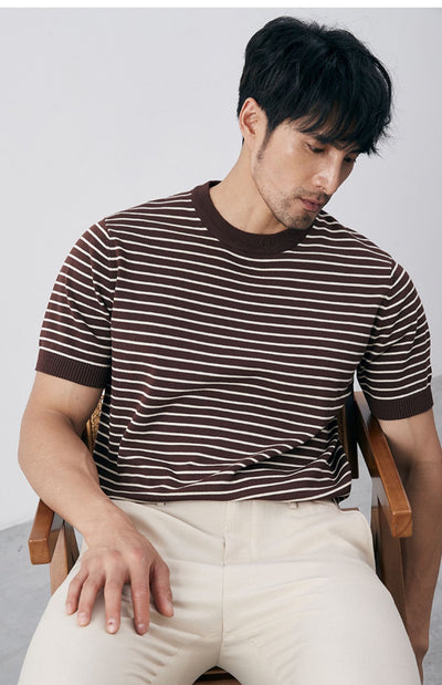 Camiseta Tejida de Cuello Redondo con Rayas para Hombre - Image 15