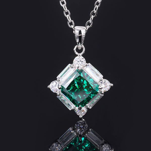 Conjunto de Anillo Plata 925 Esmeralda y Diamante Princesa Cuadrado