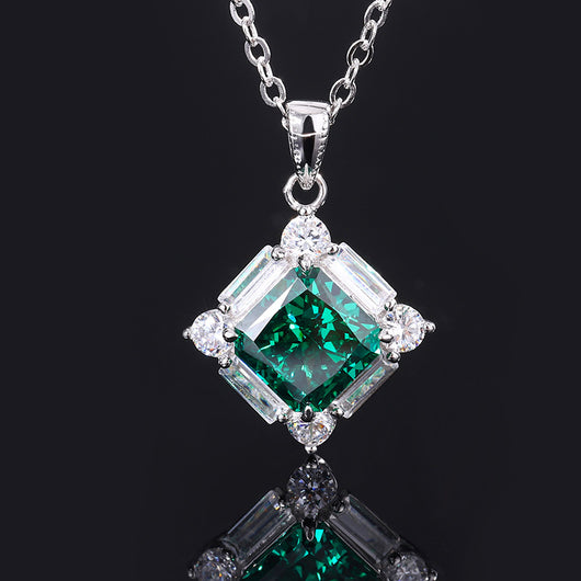 Conjunto de Anillo Plata 925 Esmeralda y Diamante Princesa Cuadrado - Image 2