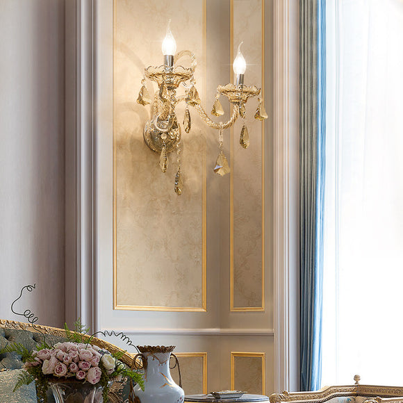 Lámpara de Pared de Cristal Estilo Europeo para Sala, Comedor y Dormitorio