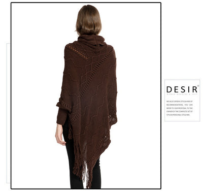 Suéter de Cuello Alto con Flecos Acrilico - Poncho Cálido y Elegante - Image 20