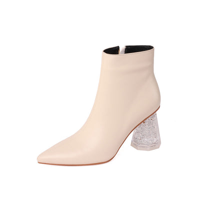 Botas Cortas Punta Fina Mujer Tacón Grueso Alto Estilo Retro - Image 12