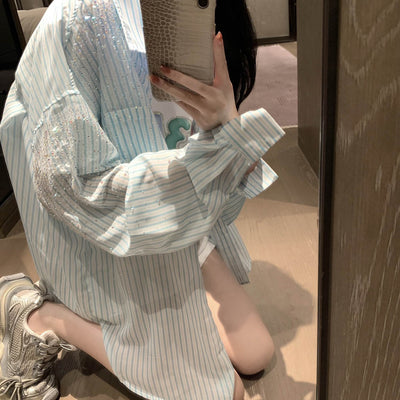 Blusa de Protección Solar a Rayas para Mujer - Image 8