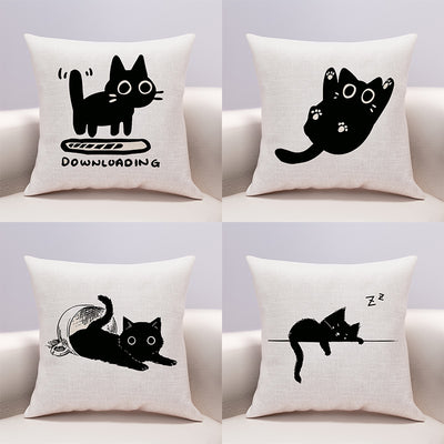 Funda de Almohada Gato Queso con Diseño Kawaii - Lino y Algodón