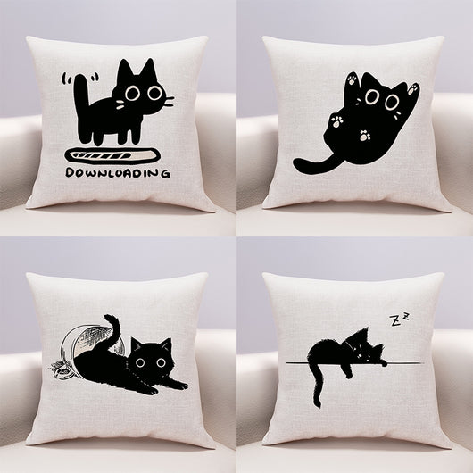 Funda de Almohada Gato Queso con Diseño Kawaii - Lino y Algodón