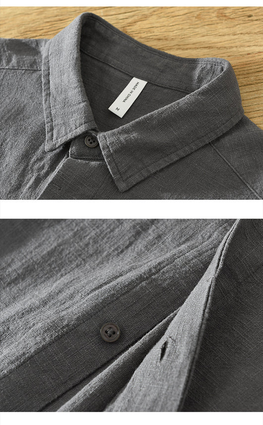 Camisa de Lino y Algodón Transpirable con Solapa de Manga Corta - Image 17