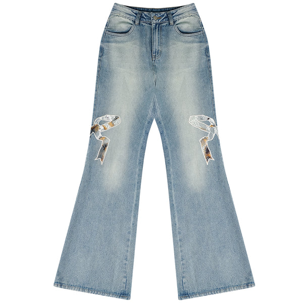 Jeans Rectos de Talle Alto con Detalle de Moño