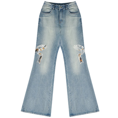 Jeans Rectos de Talle Alto con Detalle de Moño - Image 2