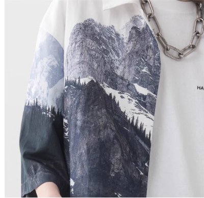 Camisa Hawaiana Snow Mountain con Cuello Cubano de Manga Corta - Image 8