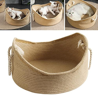 Cama Canasta de Mimbre para Gatos con Rascador Corrugado - Image 7
