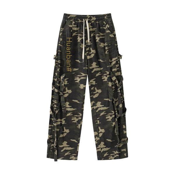 Pantalones Cargo Camuflaje con Cintura Elástica y Cordón - Estilo Street Couple - Image 6