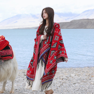 Poncho Étnico Desértico de Cashmira Artificial para Otoño e Invierno - Image 11