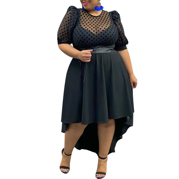 Vestido Elegante Negro con Estampado de Lunares para Mujer