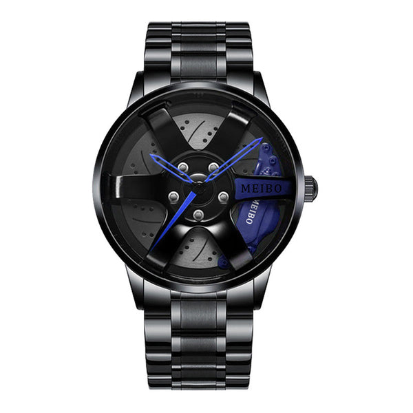 Reloj de Cuarzo Impermeable con Ruedas de Acero Inoxidable para Hombre