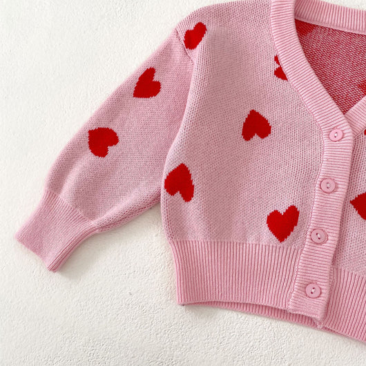 Cardigan de Punto Rosa con Corazón para Bebé Niña - Suéter Infantil Cuello V - Image 14
