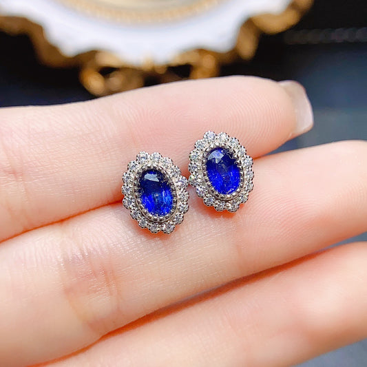 Aretes de Zafiro Natural con Plata S925 - Elegancia Auténtica
