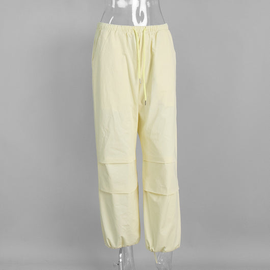 Pantalones Casuales Sueltos con Cordón Ajustable - Poliéster Liso para Mujer - Image 16