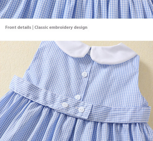 Vestido Infantil de Verano sin Mangas con Cuello de Muñeca y Smocking Bordado - Image 11