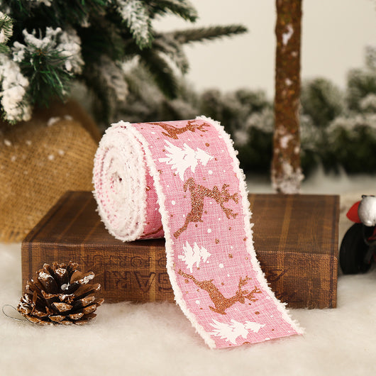 Cinta Navideña de Lino con Diseño de Alce para Regalos y Envolturas - Image 11