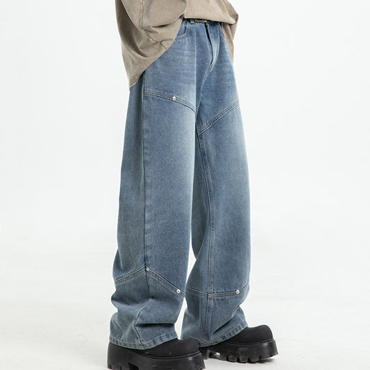 Pantalones Rectos Anchos para Hombre con Remaches Deconstructivos