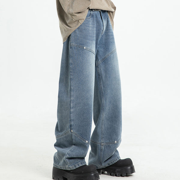 Pantalones Rectos Anchos para Hombre con Remaches Deconstructivos