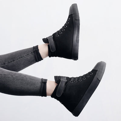Zapatillas Altas de Lona Negras Estilo Británico para Mujer - Image 15