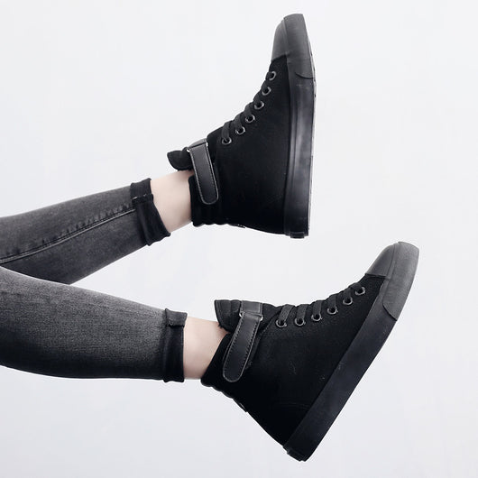 Zapatillas Altas de Lona Negras Estilo Británico para Mujer - Image 15