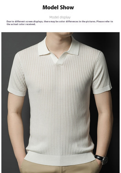 Camiseta de Seda Mulberry para Hombre - Cuello Solapa Manga Corta Lujo Casual - Image 17