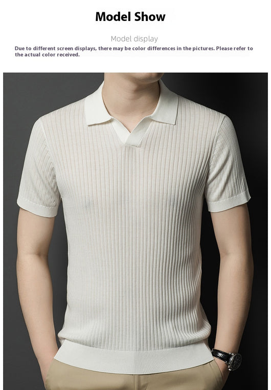 Camiseta de Seda Mulberry para Hombre - Cuello Solapa Manga Corta Lujo Casual - Image 17