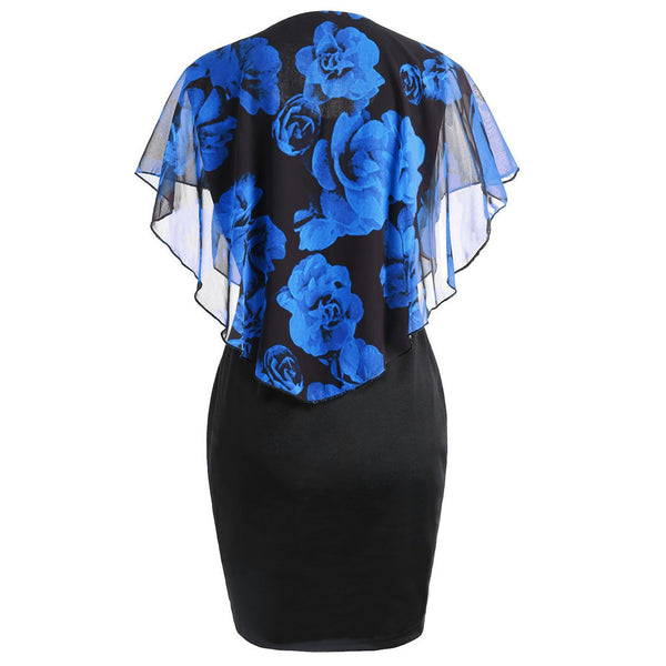 Vestido Capa Estampado Rosas Ajustado Cadera para Mujer