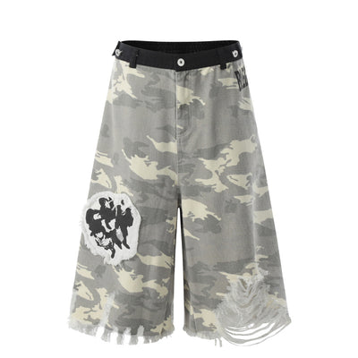 Shorts Camuflaje Hip Hop con Bordados de Personajes Estilo Americano