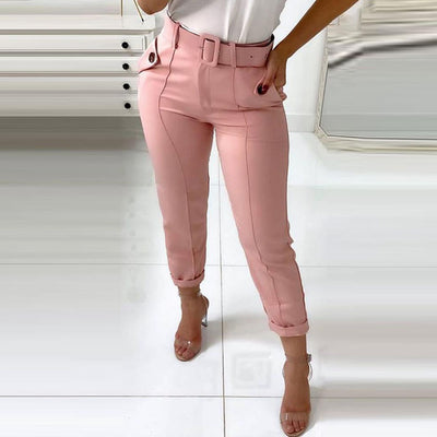 Pantalones de Cintura Alta Temperament para Commuter con Cinturón Versátil - Image 5