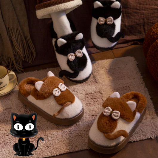 Pantuflas Felinas Esponjosas - Cómodas Zapatillas Peluche para Casa Invierno