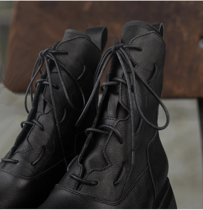 Botas de Cuero para Hombre Plataforma Mid Top Estilo Tendencia - Image 14