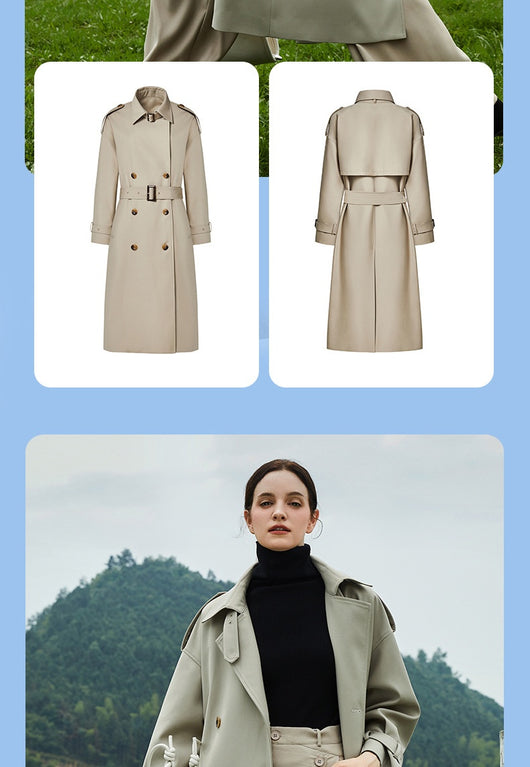 Abrigo Trench Largo para Mujer con Cuello Alzado y Doble Botonadura Ajustable - Image 20
