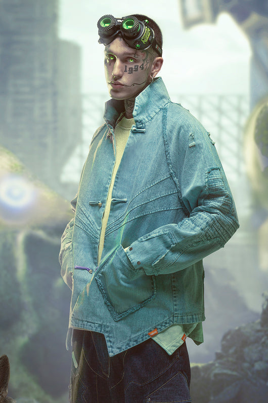 Chaqueta Denim Desgastada Estilo Urbano Asiático - Image 10