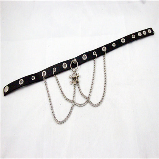 Collar de Cadena de Cuero Personalizado con Calavera Punk - Image 2