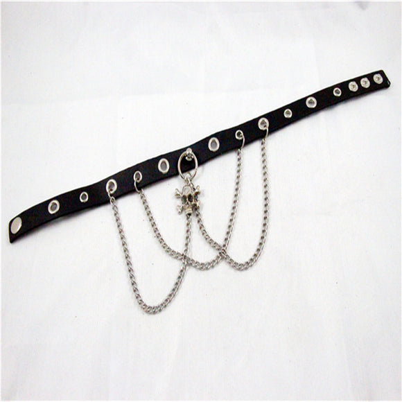Collar de Cadena de Cuero Personalizado con Calavera Punk