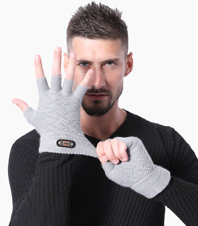 Guantes Hombre Medios Dedos Táctiles Cálidos Tejidos - Image 3