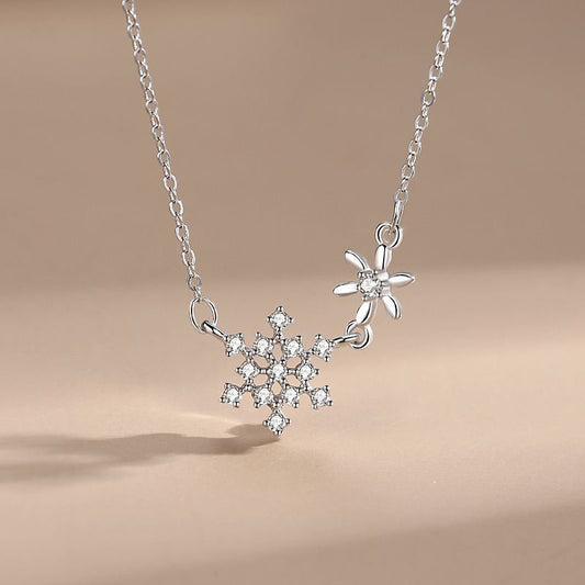Collar Colgante de Plata Esterlina 925 con Diseño de Copo de Nieve