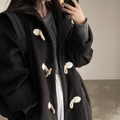 Abrigo de Lana con Capucha y Botones de Cuerno para Mujer - Image 7